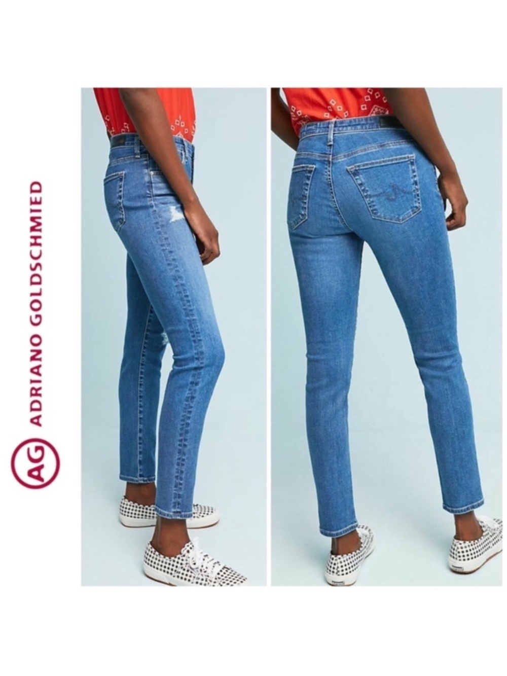 AG Adriano Goldschmied The Stevie Ankle Slim
Straight Mid Rise Denim Jeans 25